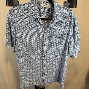 Tommy Bahama Men's Blue Short Sleeve, Rayon, Size Medium, Geometric Print